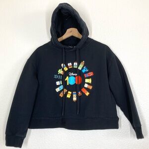 Disney 100 Unified Characters Pullover Hoodie for Women's M Black Cropped